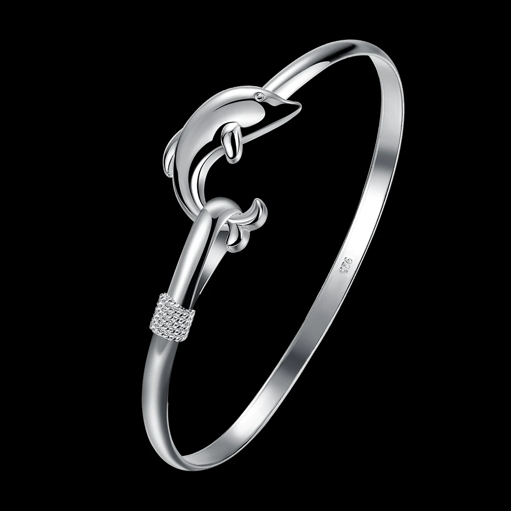 Hot 925 Sterling Silver Bracelets for Women fine cute dolphin bangle adjustable Jewelry Fashion Party Gifts Girl student 
Hot 925 Sterling Silver Bracelets for Women fine cute dolphin bangle adjustable Jewelry Fashion Party Gifts Girl student
