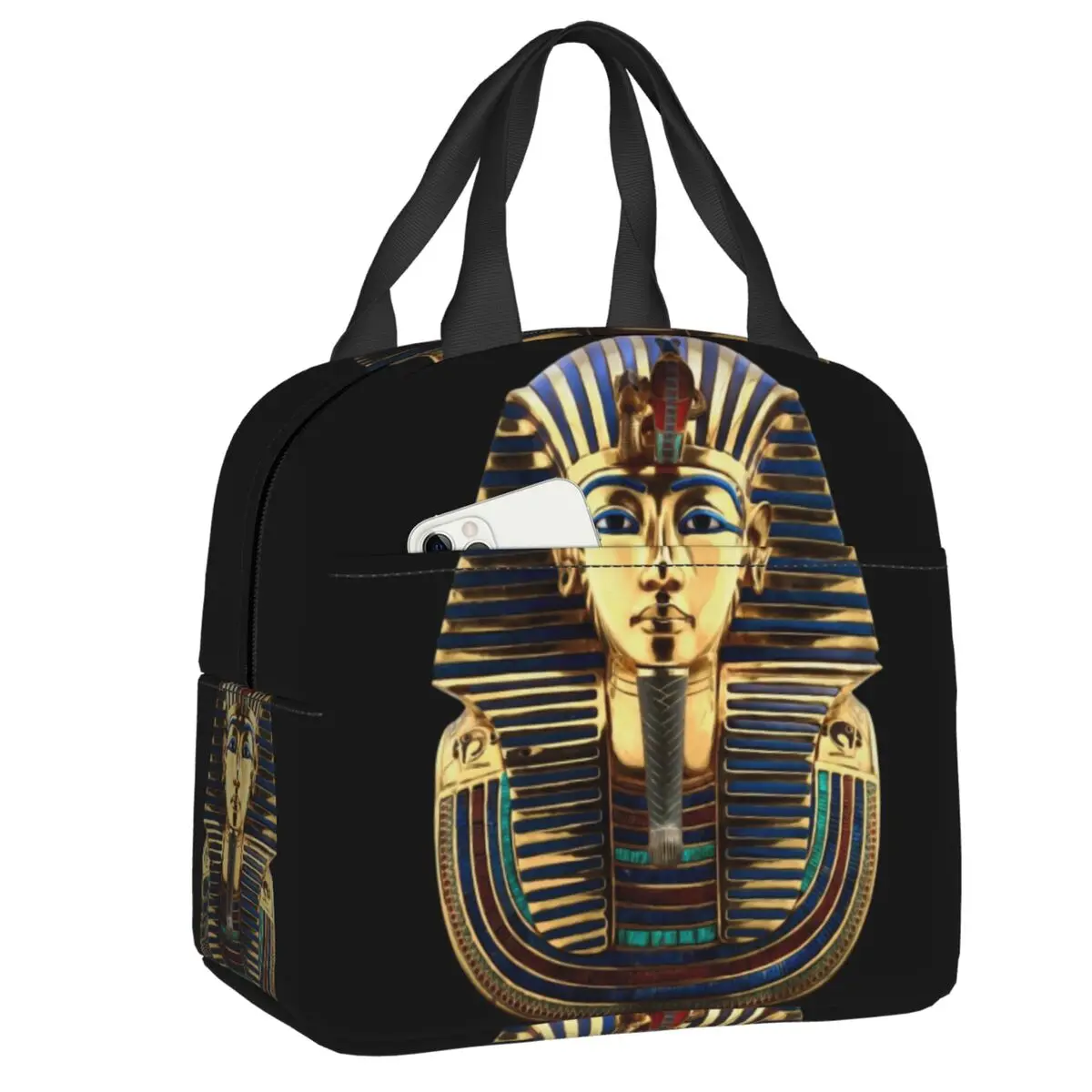 

Ancient Egypt Tutankhamun Pharaoh Insulated Lunch Bag for Women Resuable Egyptian King Tut Cooler Thermal Lunch Tote Work School