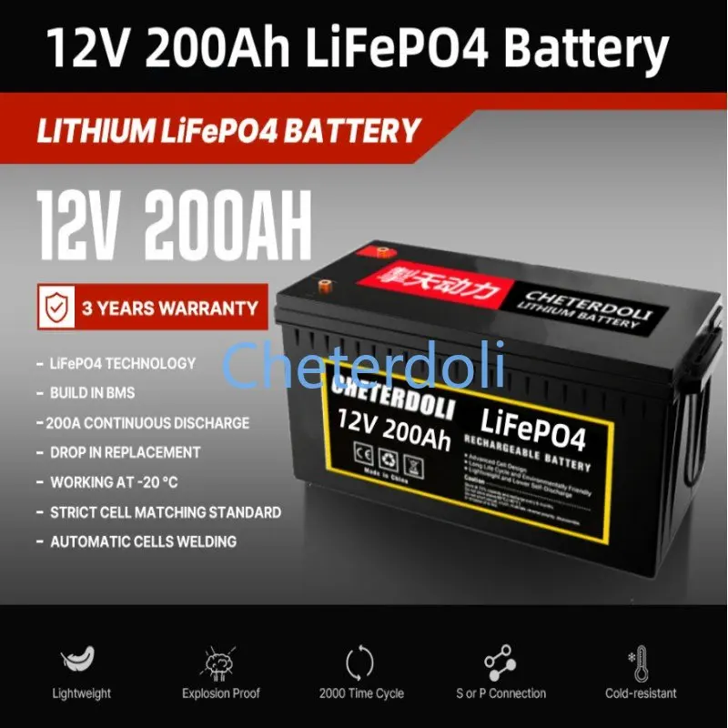 12V 200Ah LiFePO4 Battery Built-in BMS Lithium Iron Phosphate Cell For RV Campers Golf Cart Off-Road Off-Grid Solar With Charger
12V 200Ah LiFePO4 Battery Built-in BMS Lithium Iron Phosphate Cell For RV Campers Golf Cart Off-Road Off-Grid Solar With Charger