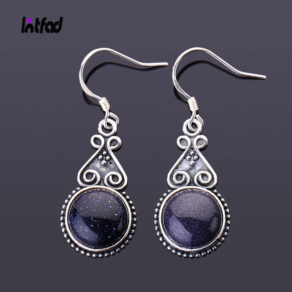 S925 Sterling Silver Drop Earring 10MM Round Blue Sandstone Chrysanthemum Pendant Earrings Engagement Wedding Women Earrings
S925 Sterling Silver Drop Earring 10MM Round Blue Sandstone Chrysanthemum Pendant Earrings Engagement Wedding Women Earrings