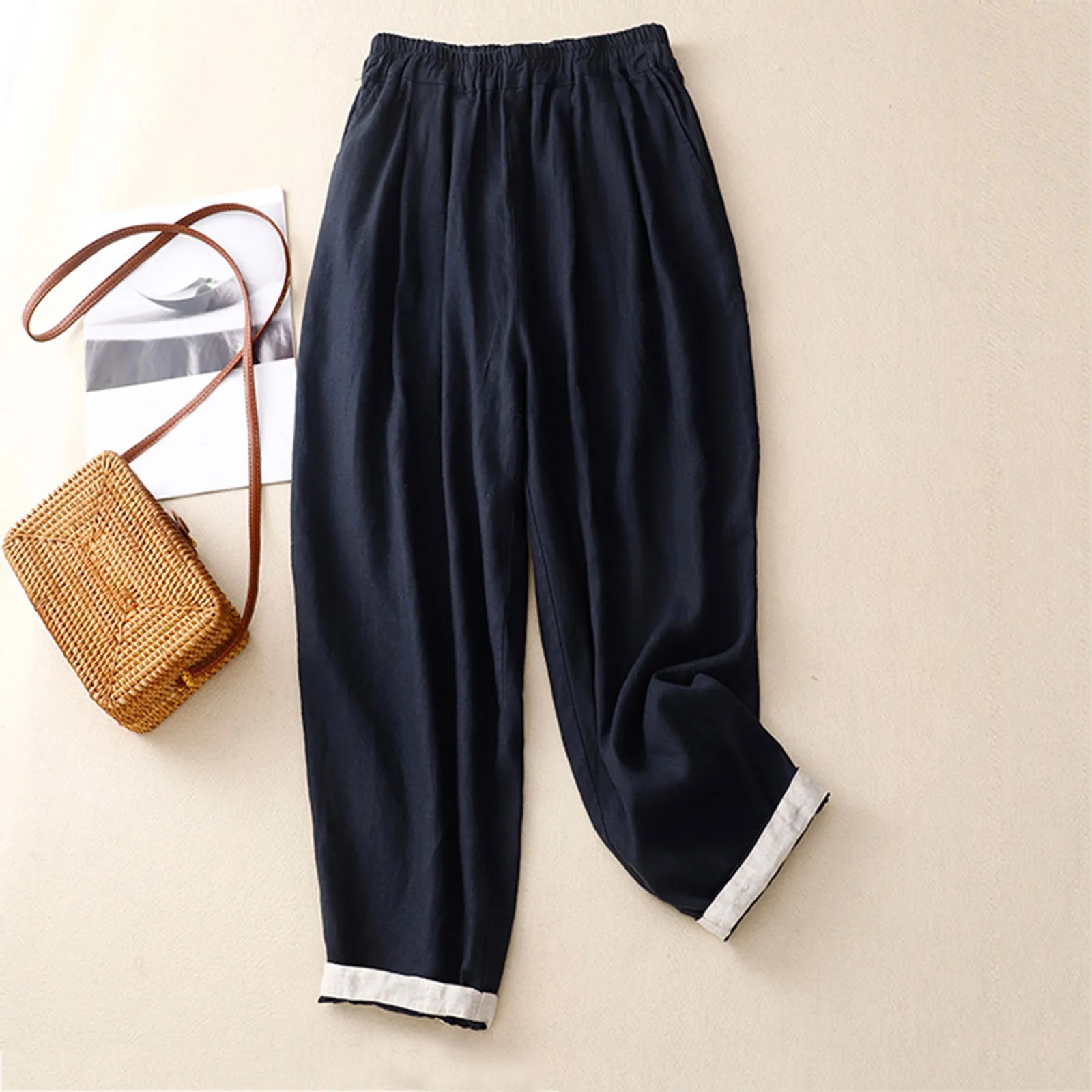 Womens Trouser Pants Women's Summer Loose Casual Tight Waist Cotton Nine Point Trousers Harlan Pants Straight Leg
Womens Trouser Pants Women's Summer Loose Casual Tight Waist Cotton Nine Point Trousers Harlan Pants Straight Leg