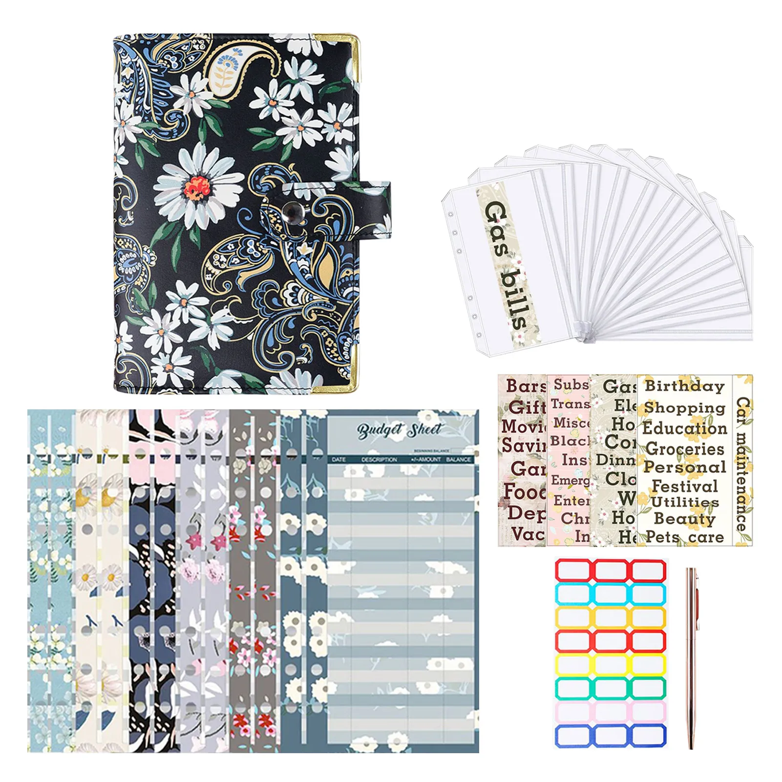 A6 PU Leather Binder Set,Cash Envelopes Planner Organizer For Budgeting,with Binder Pockets,Budget Sheets,Stickers
A6 PU Leather Binder Set,Cash Envelopes Planner Organizer For Budgeting,with Binder Pockets,Budget Sheets,Stickers