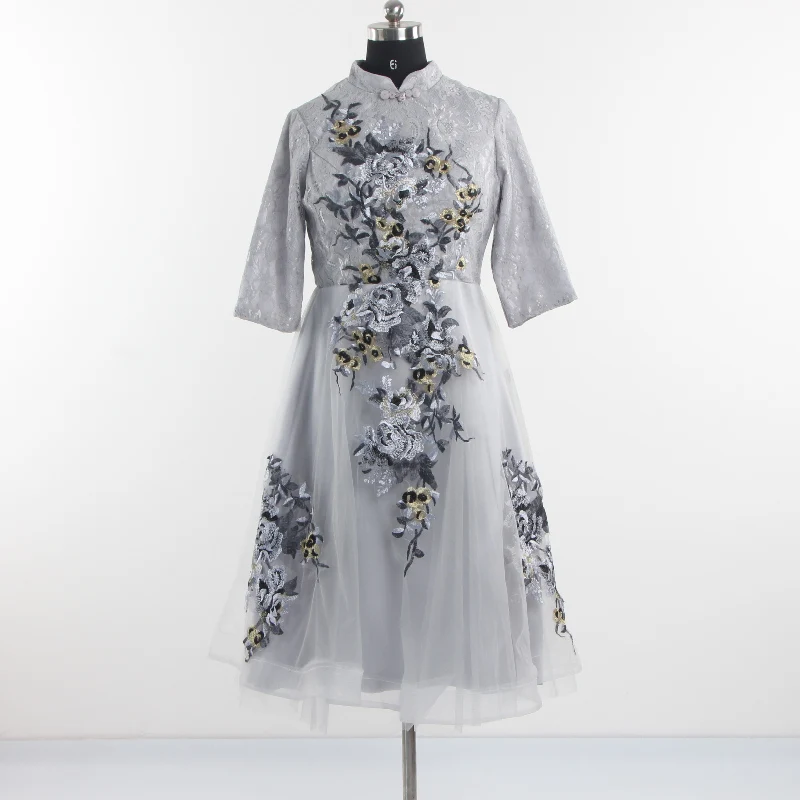 Prom Gowns Gray Appliques High Collar Half Sleeves Zipper Back Tea-length Plus Size Women 2022 Party Formal Dressed MX025
Prom Gowns Gray Appliques High Collar Half Sleeves Zipper Back Tea-length Plus Size Women 2022 Party Formal Dressed MX025