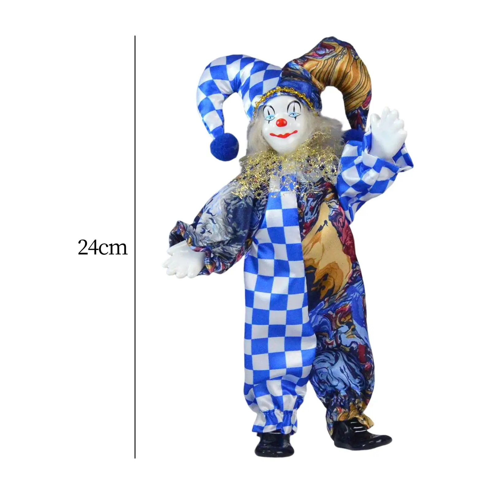 

Clown Doll Desk Ornaments 24cm Porcelain Clown Model Crafts Decoration Can Sitting & Standing Halloween Valentin Gift Kids Toy