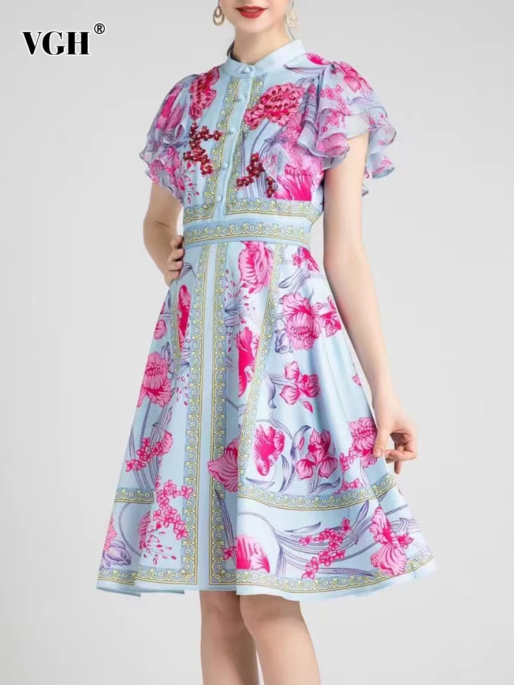 VGH Vintage Print Dress For Women Stand Collar Short Sleeve Patchwork Embroidered Flares Mini Dresses Female 2022 Summer Clothes
VGH Vintage Print Dress For Women Stand Collar Short Sleeve Patchwork Embroidered Flares Mini Dresses Female 2022 Summer Clothes