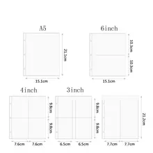 A5 Clear 10 Pack Photo Album Refill Pages File Protector 3 Hole 9.8x7.6cm 3 Ring Binder Photocards Postcard Card Notebook
