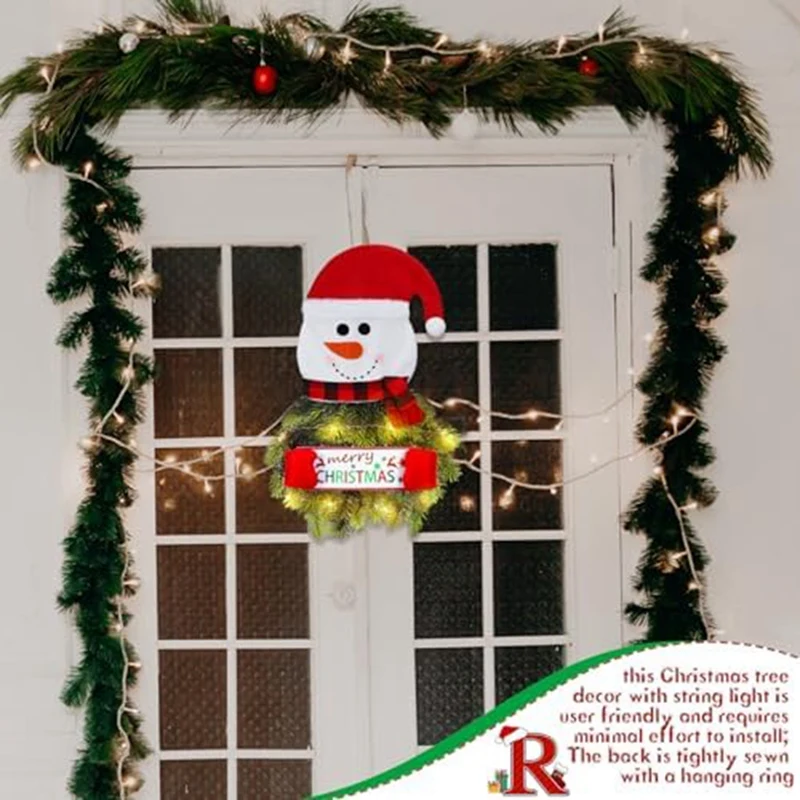 

Рождественский венок со светильник 50x33 см, как показано, настенные украшения для входной двери, освещенный Рождественский дверной венок, украшение