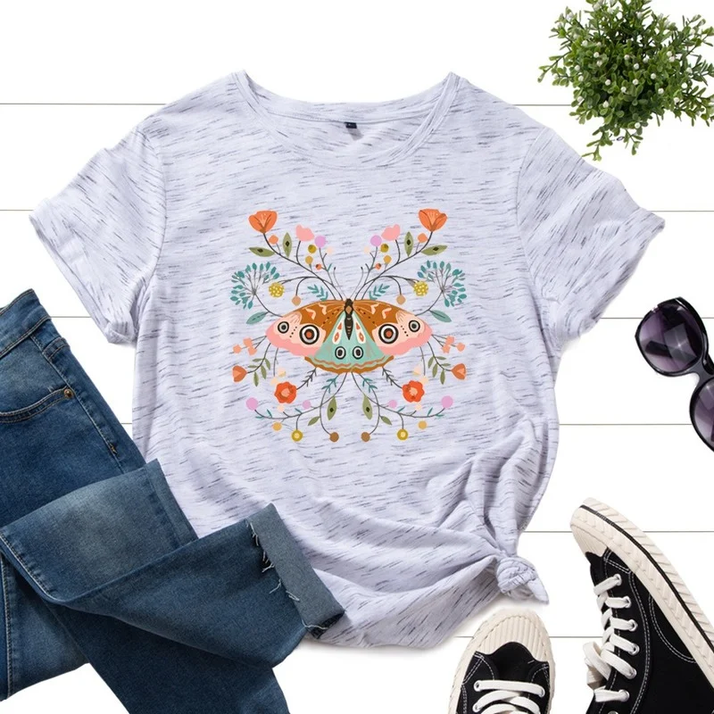 Female Fashion Casual Short Sleeve Summer Women T-shirt Butterfly Flower Print Ladies Regular Graphic Daily Loose O-Neck Tee Top
Female Fashion Casual Short Sleeve Summer Women T-shirt Butterfly Flower Print Ladies Regular Graphic Daily Loose O-Neck Tee Top