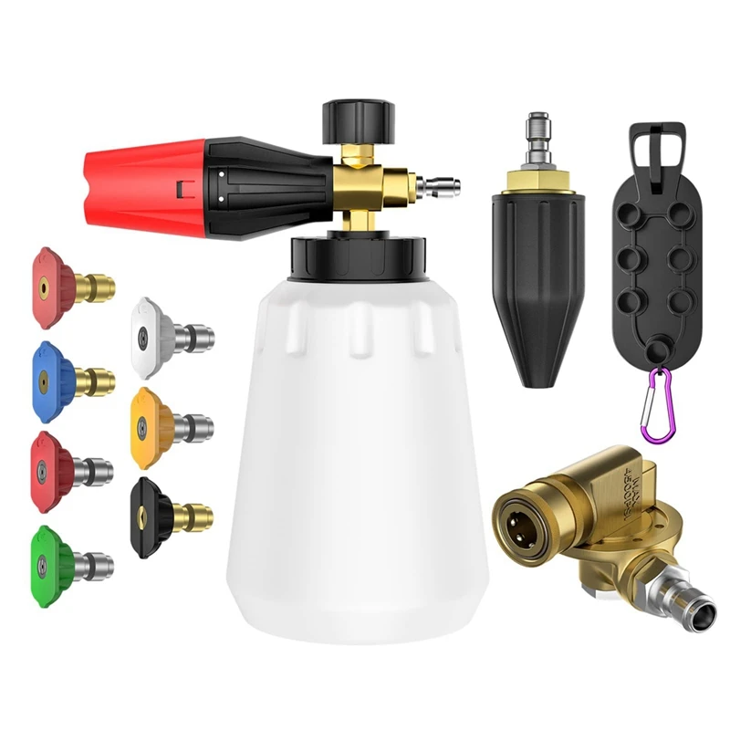 Foam Pot With 7 Pressure Washer Spray Nozzle Tips Set 4000 PSI 360° Rotating Turbo Nozzle Foam Pot + Nozzle Tips Holder
Foam Pot With 7 Pressure Washer Spray Nozzle Tips Set 4000 PSI 360° Rotating Turbo Nozzle Foam Pot + Nozzle Tips Holder