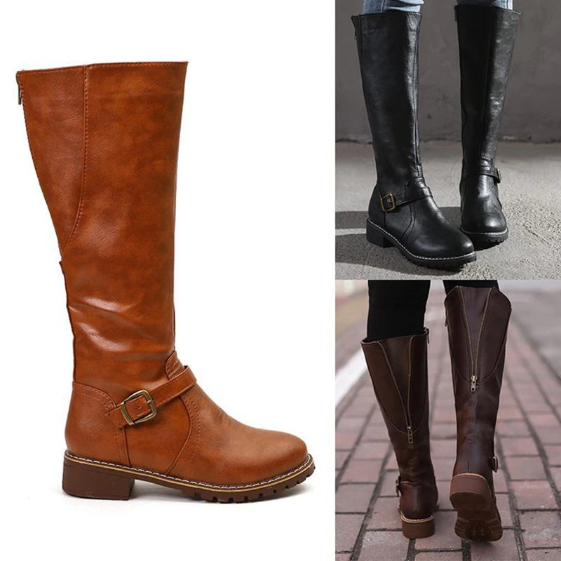 Women's Fashion Metal Buckle Boots Women Leather Mid-calf Boots Woman Zip Round Toe Shoes Female Solid Low Heels Plus Size 43
Women's Fashion Metal Buckle Boots Women Leather Mid-calf Boots Woman Zip Round Toe Shoes Female Solid Low Heels Plus Size 43