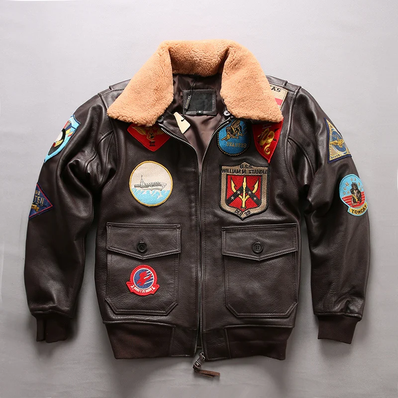 Aviator Bomber G1 Pilot Leather Jacket Plus Size Real Fur Collar Cowhide Biker Leather Coat For Men Flight Jackets Winter
Aviator Bomber G1 Pilot Leather Jacket Plus Size Real Fur Collar Cowhide Biker Leather Coat For Men Flight Jackets Winter