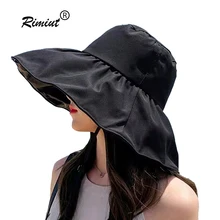 Black Rubber Sunscreen Hat Womens Summer Foldable Large Brim Sunshade Fishermans Hat UV Protection Sun Hat