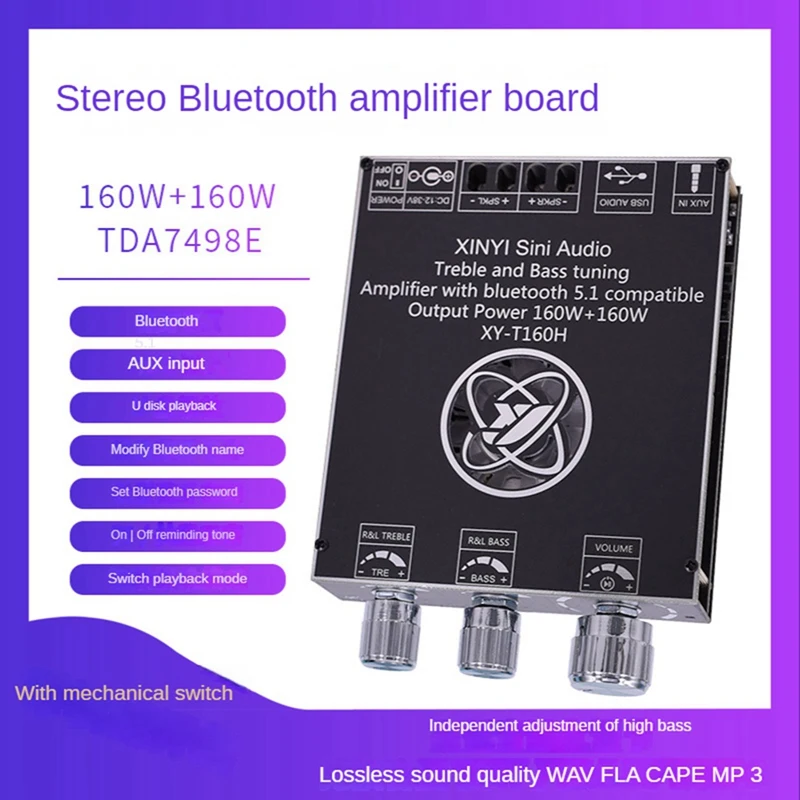 

XY-T160H Bluetooth 5.0 Subwoofer Amplifier Board 2.0 Channel High Power Audio Stereo TDA7498E Amplifier Board 160W+160W