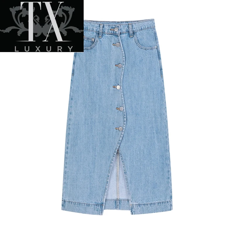 Women Summer Solid Casual High Waist Slim Denim Skirts New Irregular Split Pockets Button All-Matched Long Skirt Female
Women Summer Solid Casual High Waist Slim Denim Skirts New Irregular Split Pockets Button All-Matched Long Skirt Female