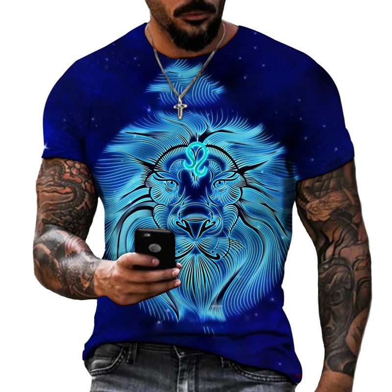 Футболка мужская с коротким рукавом рубашка из полиэстера принтом тигра Льва
