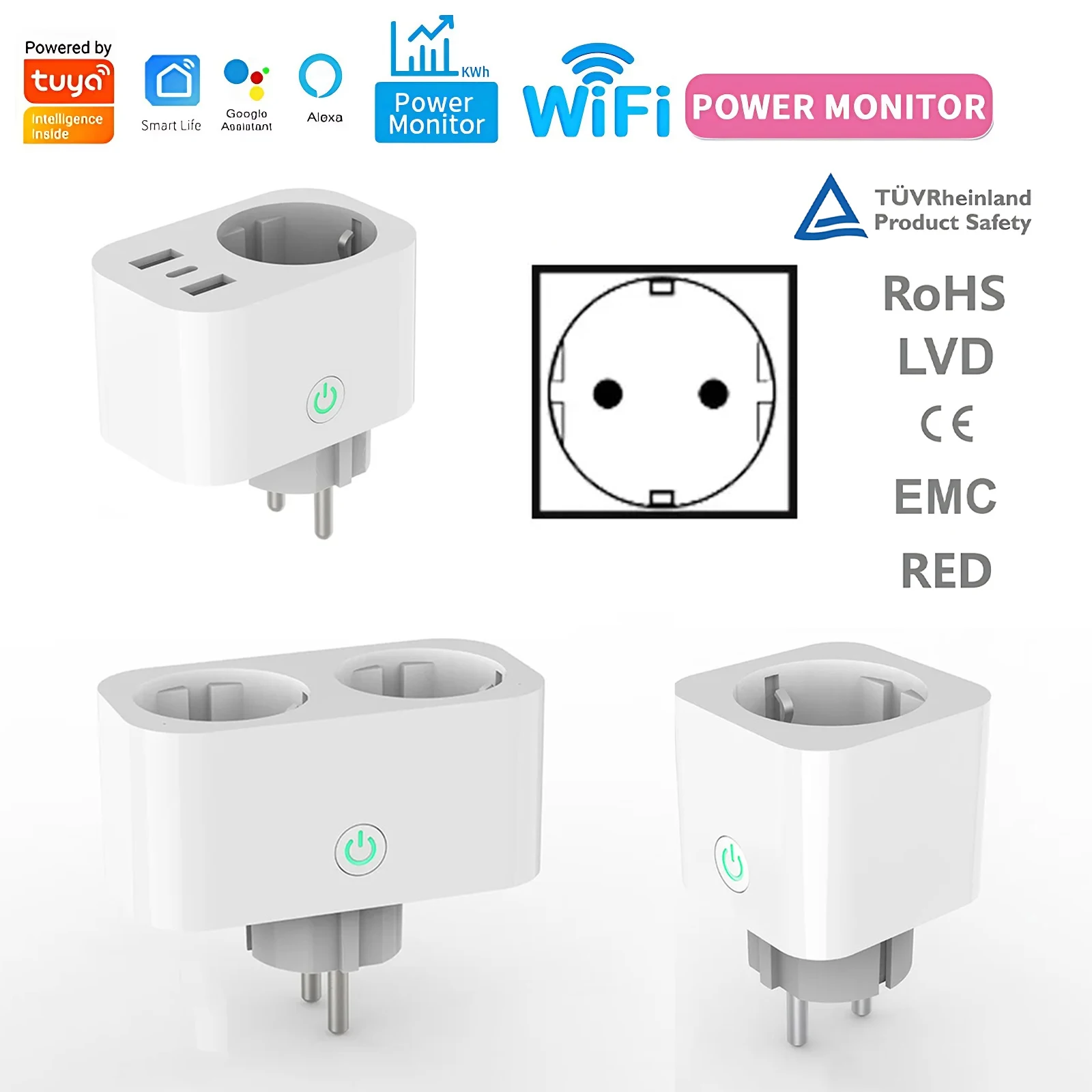 Smart Plug WiFi Socket EU Standard 16A With USB Power Monitor Timing Function Tuya Smart Life APP Control Work Alexa Google Home
Smart Plug WiFi Socket EU Standard 16A With USB Power Monitor Timing Function Tuya Smart Life APP Control Work Alexa Google Home