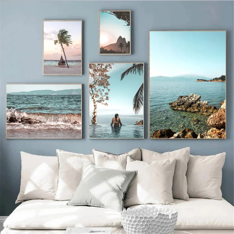 Blue Waves Beach Landscape Nordic Art Canvas Painting Coconut Tree Boat Women Picture Hotel Bedroom Decoration Background Mural
Blue Waves Beach Landscape Nordic Art Canvas Painting Coconut Tree Boat Women Picture Hotel Bedroom Decoration Background Mural