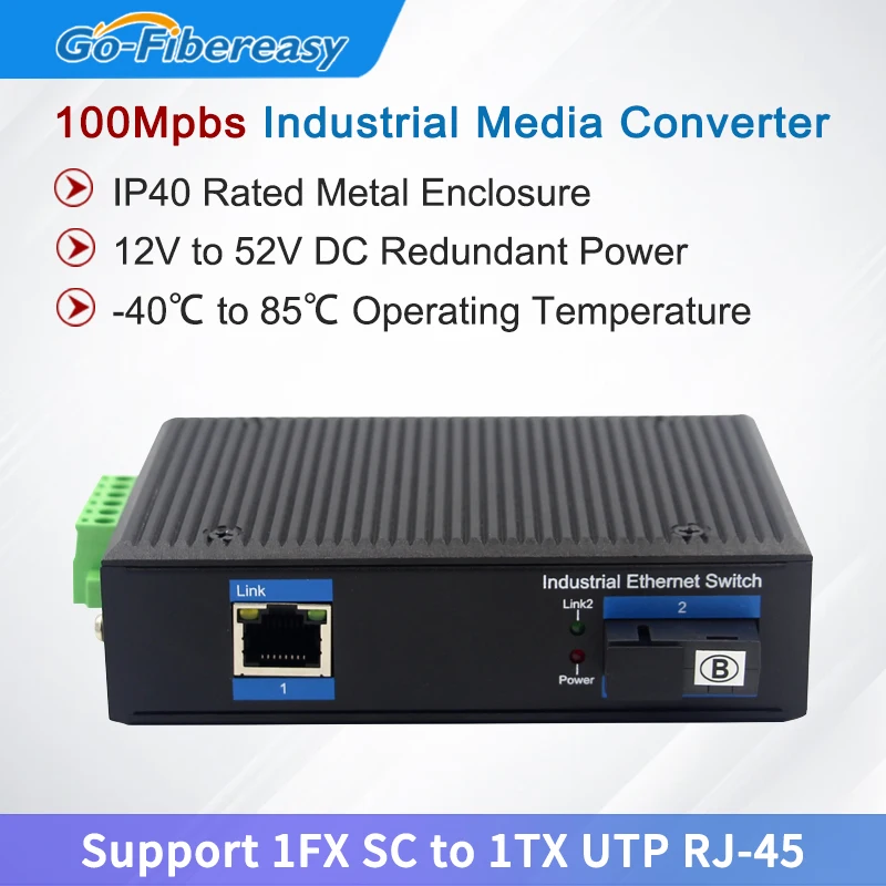 100Mpbs Industrial Ethernet Fiber Converter Single mode/Multimode Duplex Optical Media Converter SC to RJ45 Fiber Optic Switch
100Mpbs Industrial Ethernet Fiber Converter Single mode/Multimode Duplex Optical Media Converter SC to RJ45 Fiber Optic Switch