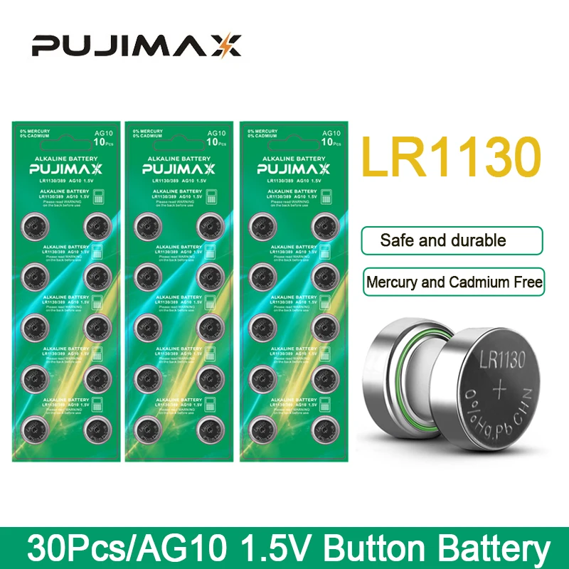 PUJIMAX 30Pcs Hot Selling Watch Battery AG10/LR1130/ 189/LR54 1.5V Alkaline Button Battery Pack For Car Toys Electronic Calendar
PUJIMAX 30Pcs Hot Selling Watch Battery AG10/LR1130/ 189/LR54 1.5V Alkaline Button Battery Pack For Car Toys Electronic Calendar