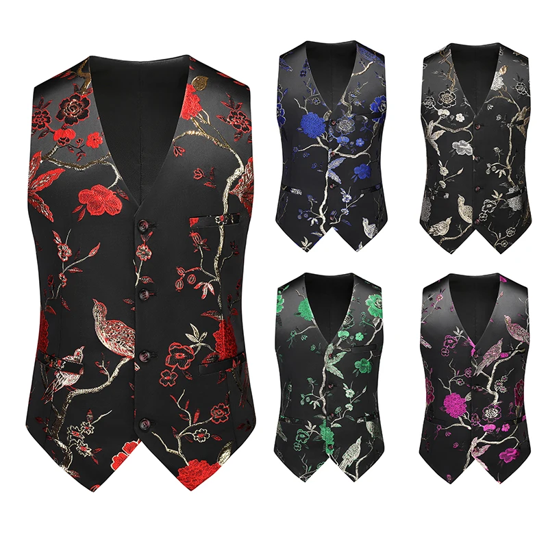 Rose Embroidered Sleeveless Vest Jacket Men's Single-breasted V-neck Vests Wedding Party Waistcoat
Rose Embroidered Sleeveless Vest Jacket Men's Single-breasted V-neck Vests Wedding Party Waistcoat