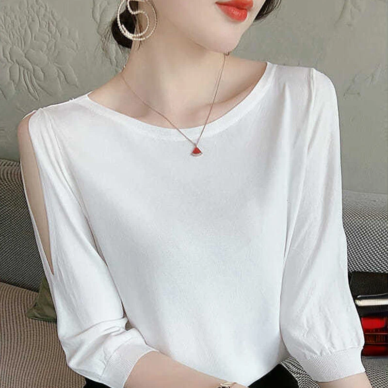 O-Neck Solid Color Hollow Out Off Shoulder Loose Blouse Summer Fashion Casual Pullovers Elegant Women's Clothing Commute Shirt
O-Neck Solid Color Hollow Out Off Shoulder Loose Blouse Summer Fashion Casual Pullovers Elegant Women's Clothing Commute Shirt