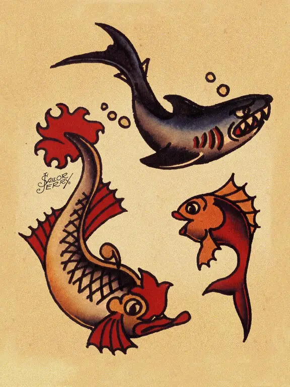 Плакат на холсте с принтом морской рыбы и татуировкой
Плакат на холсте с принтом морской рыбы и татуировкой