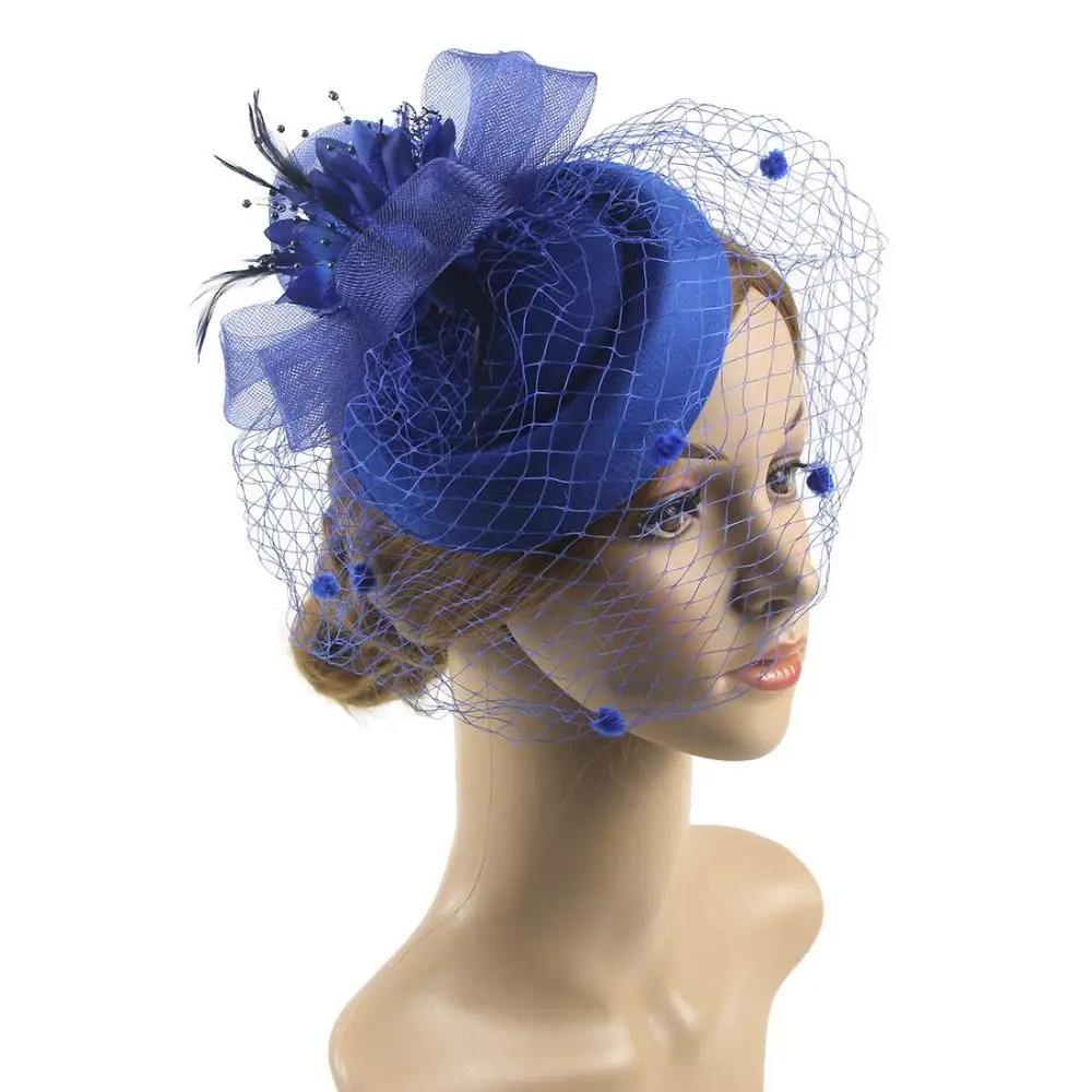 

Шляпа-Вуалетка в стиле ретро, женская шляпа-федора с цветами и сеточкой и перьями, повязка на голову с зажимом для волос, Коктейльная, женская шляпа