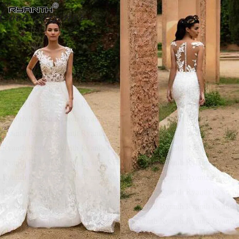 Robe De Mariage Sexy Fantasy Mermaid Wedding Dress Removable Dress Lace Applique Round Neck Wedding Dress 2-in-1
Robe De Mariage Sexy Fantasy Mermaid Wedding Dress Removable Dress Lace Applique Round Neck Wedding Dress 2-in-1