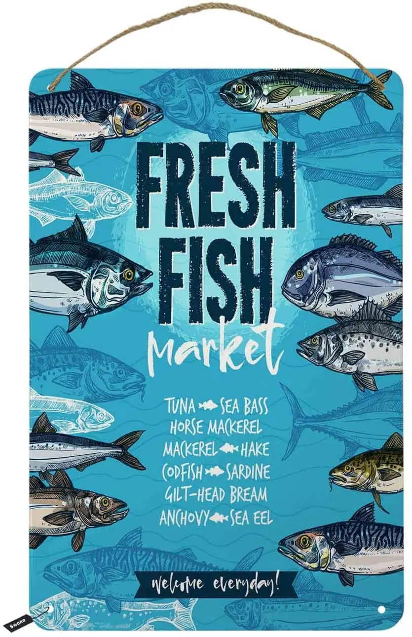 Fresh Fish Market Tin Sign, Blue Vintage Metal Tin Sign, Wall Decor for Bar Restaurant, Cafe Bar wall decor home decoration wall
Fresh Fish Market Tin Sign, Blue Vintage Metal Tin Sign, Wall Decor for Bar Restaurant, Cafe Bar wall decor home decoration wall