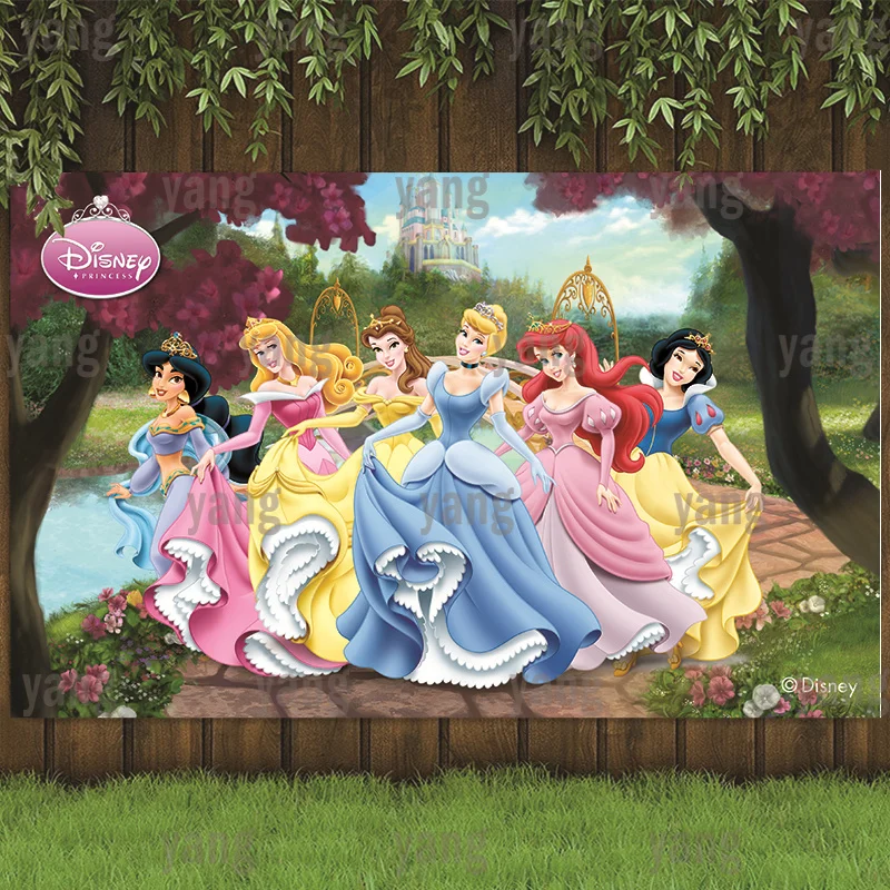 

Фон для фотосъемки с изображением замка Принцессы Disney, свадьбы, Спящей красавицы, Авроры, Белль, русалки, Ариэль, праздвечерние чный баннер д...