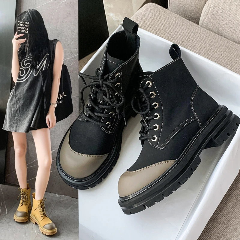Women's Shoes 2022 British Thick-soled Women Boots Big Toe Lace-up Retro Color Matching Rhubarb Boots Women 35-42 Plus Size
Women's Shoes 2022 British Thick-soled Women Boots Big Toe Lace-up Retro Color Matching Rhubarb Boots Women 35-42 Plus Size