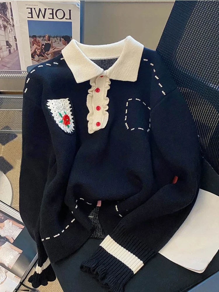 Knitted Sweaters Women Korean Long Sleeve Flower Pullovers Chic Contrast Color Cute Clothe Female Spring Autumn Knitwear Jumpers
Knitted Sweaters Women Korean Long Sleeve Flower Pullovers Chic Contrast Color Cute Clothe Female Spring Autumn Knitwear Jumpers
