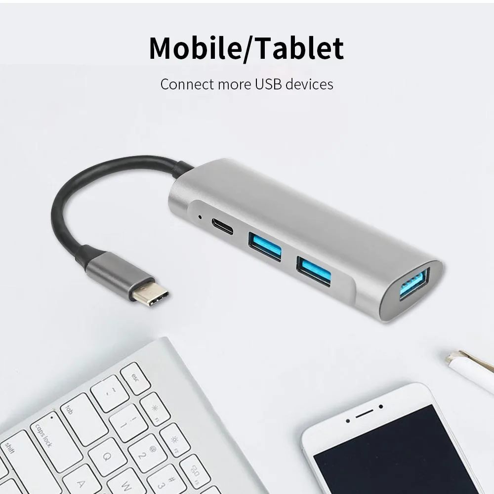 Aluminum Alloy Type-c HUB One Drag Four Hub USB-c Docking Station Usb 3.0 HUB4 Port Splitter 
Aluminum Alloy Type-c HUB One Drag Four Hub USB-c Docking Station Usb 3.0 HUB4 Port Splitter