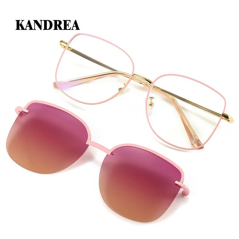 

KANDREA Vintage Polarized Clip on Sunglasses Women Metal Fashion Glasses Frame Retro Optical Myopia Prescription Eyeglasses 7004