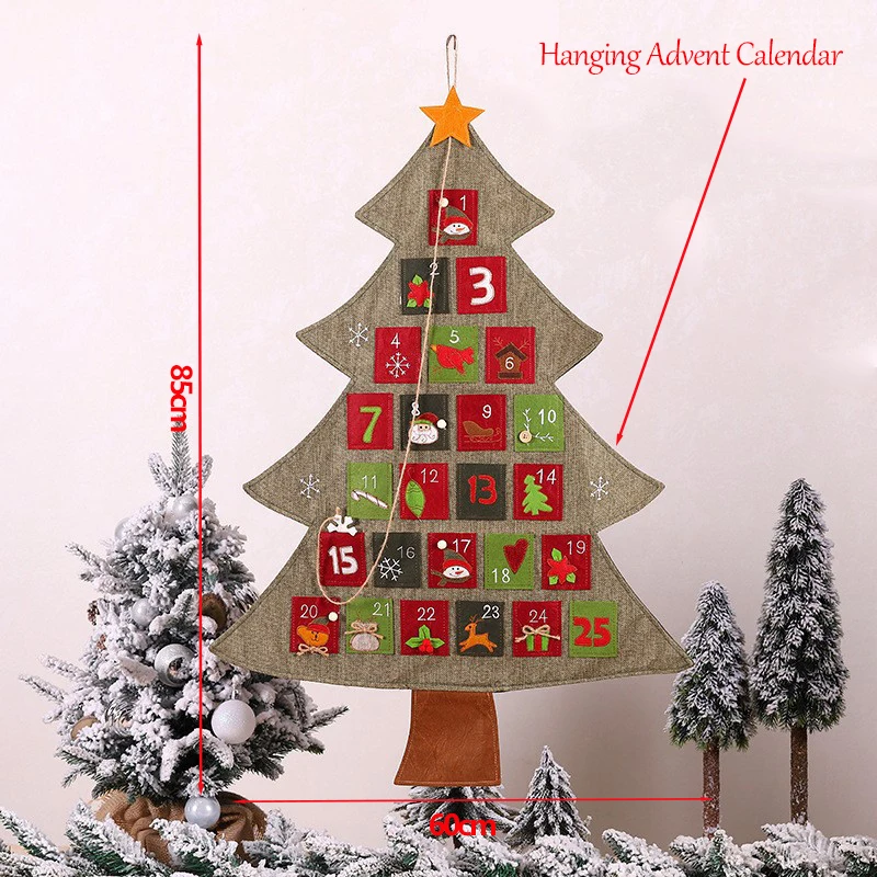 

Large Wall Hanging with 24 Pockets DIY Linen Christmas Tree Christmas Decor 2023 New Year Gift kalendarz adwentowy dla dzieci