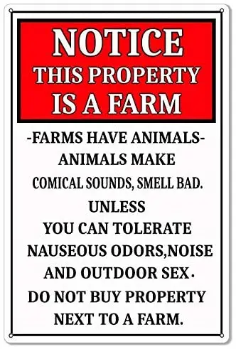 Warning Notice This Property is A Farm Country Metal Sign, Metal Sign, Public Sign, Decoration Sign, 12x18 Inch
Warning Notice This Property is A Farm Country Metal Sign, Metal Sign, Public Sign, Decoration Sign, 12x18 Inch