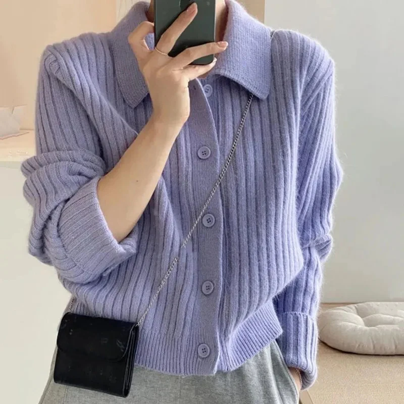 Women Cardigan Sweater Autumn Button Up Solid Color Sweater Coats Woman Fashion Knitwear Long Sleeve Soft Purple Tops
Women Cardigan Sweater Autumn Button Up Solid Color Sweater Coats Woman Fashion Knitwear Long Sleeve Soft Purple Tops