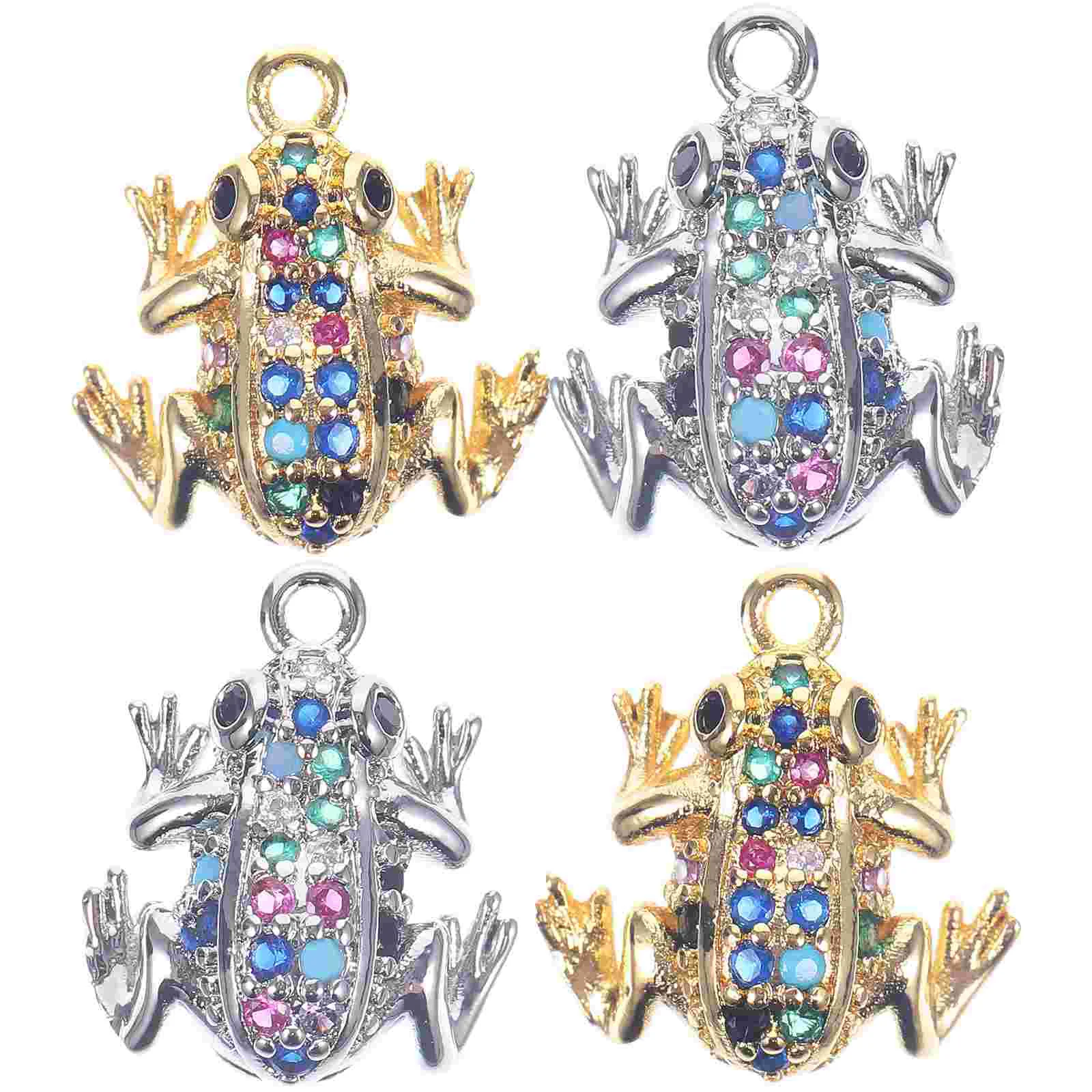 

4 Pcs Fancy Color Diamond Frog Pendant Metal Jewelry Making Accessories Amulet Animal Charms Brass DIY Hanging Ornament