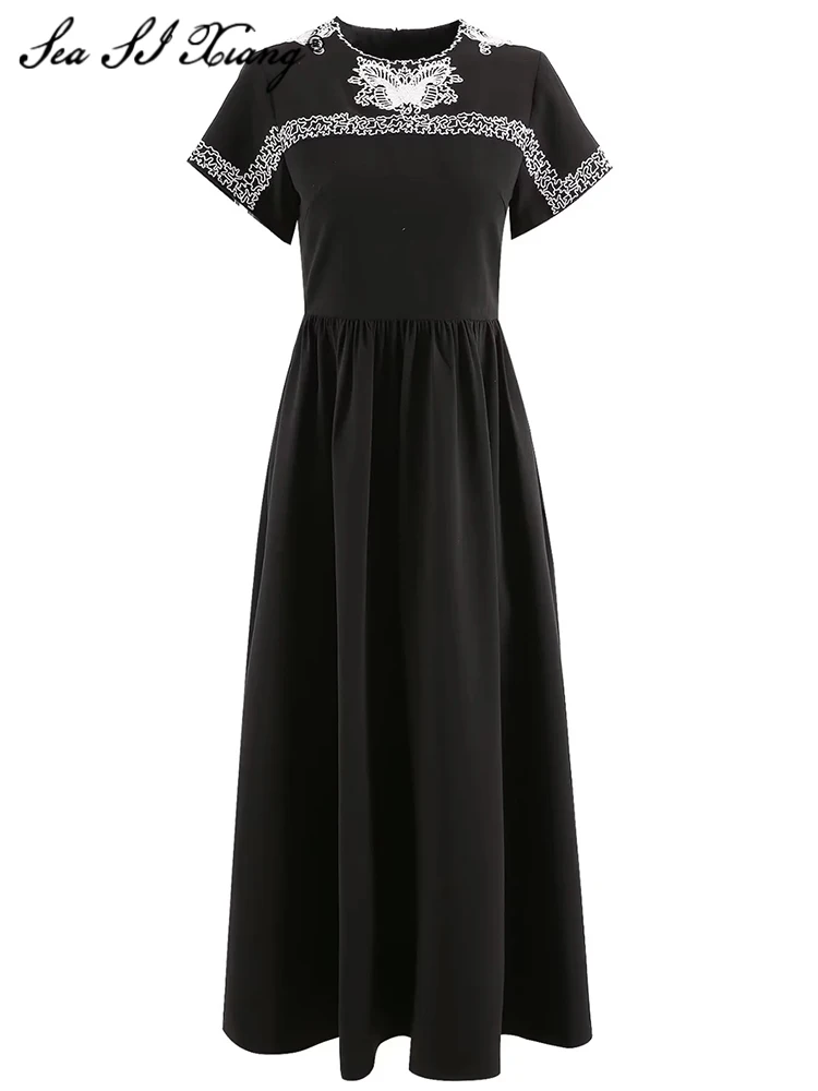 Женское винтажное платье с круглым вырезом, коротким рукавом и вышивкой
Женское винтажное платье с круглым вырезом, коротким рукавом и вышивкой