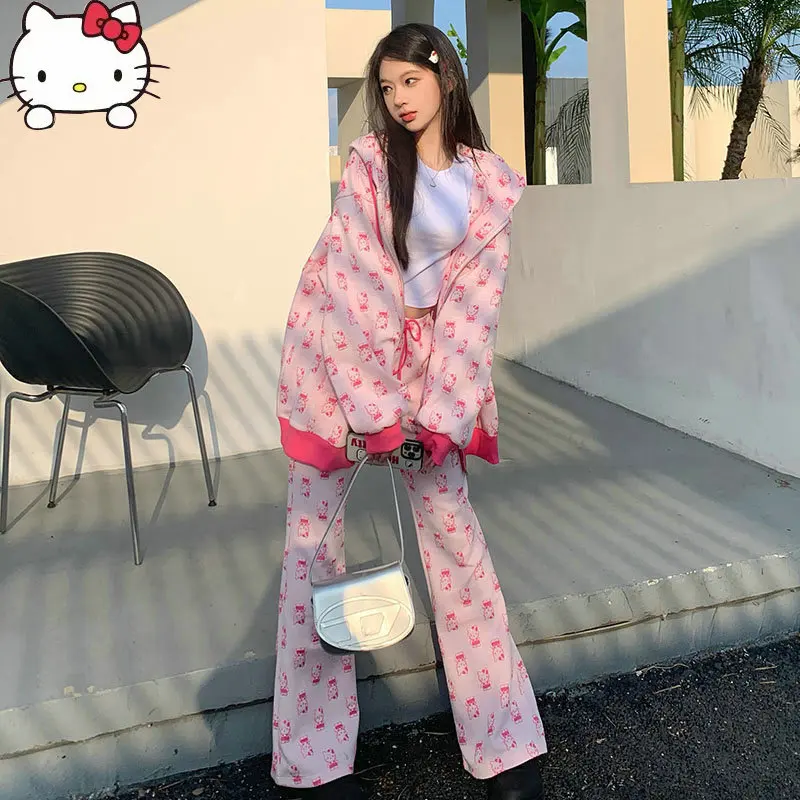 Женский костюм с капюшоном Sanrio, модный розовый свитшот на молнии в стиле Харадзюку для девушек, повседневный милый свитер с капюшоном, осень
Женский костюм с капюшоном Sanrio, модный розовый свитшот на молнии в стиле Харадзюку для девушек, повседневный милый свитер с капюшоном, осень