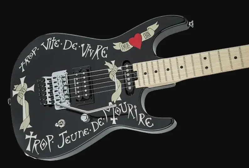 

San Dimas DMSF-BLK WarrenDeMartini USA Signature Frenchie Black W/ Graphic Electric Guitar Floyd Rose Tremolo, S H Pickups