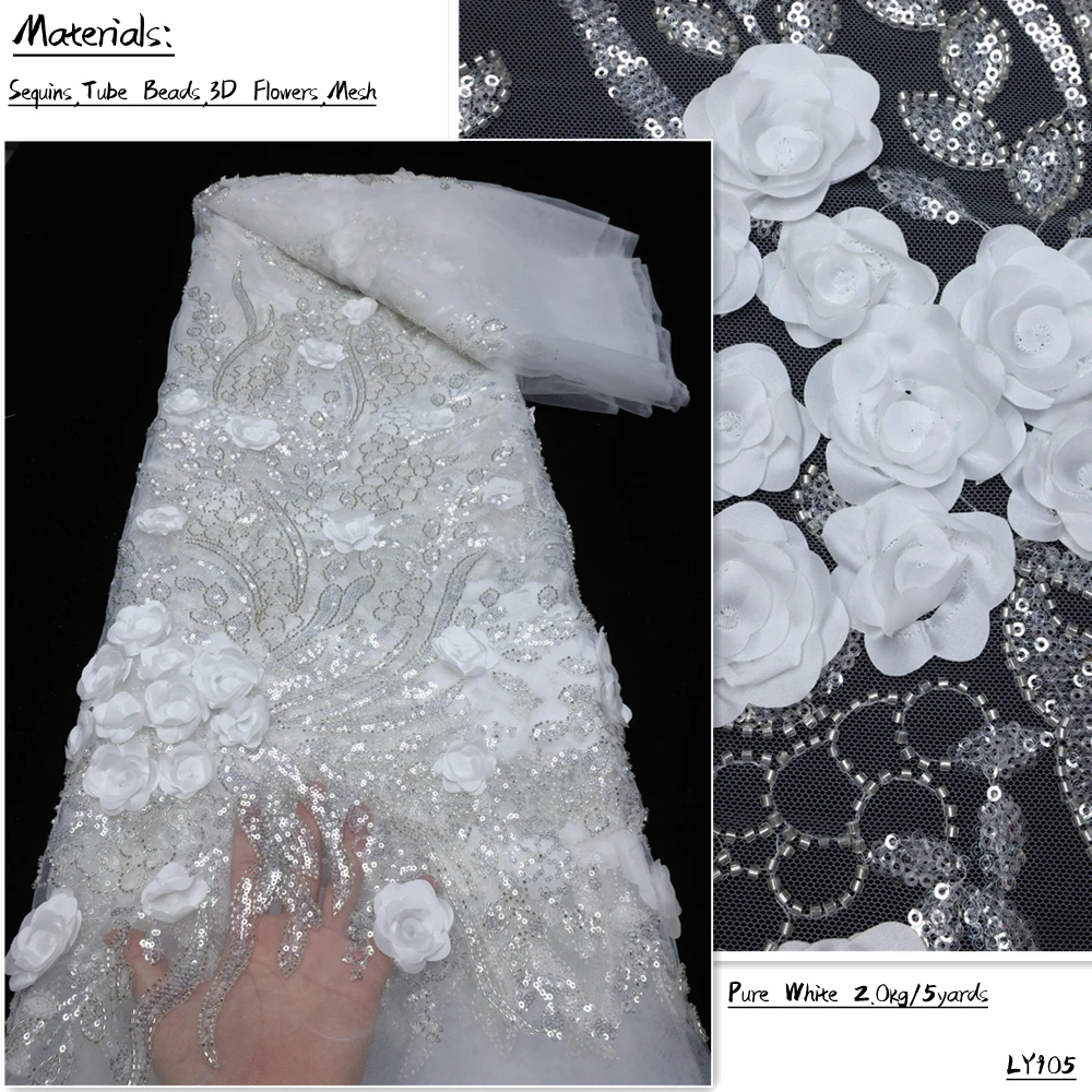 White African Lace Fabric 2022 High Quality Tube Beads French 3d flowers Sequins Nigerian Lace Fabrics For Wedding Dress LY905
White African Lace Fabric 2022 High Quality Tube Beads French 3d flowers Sequins Nigerian Lace Fabrics For Wedding Dress LY905