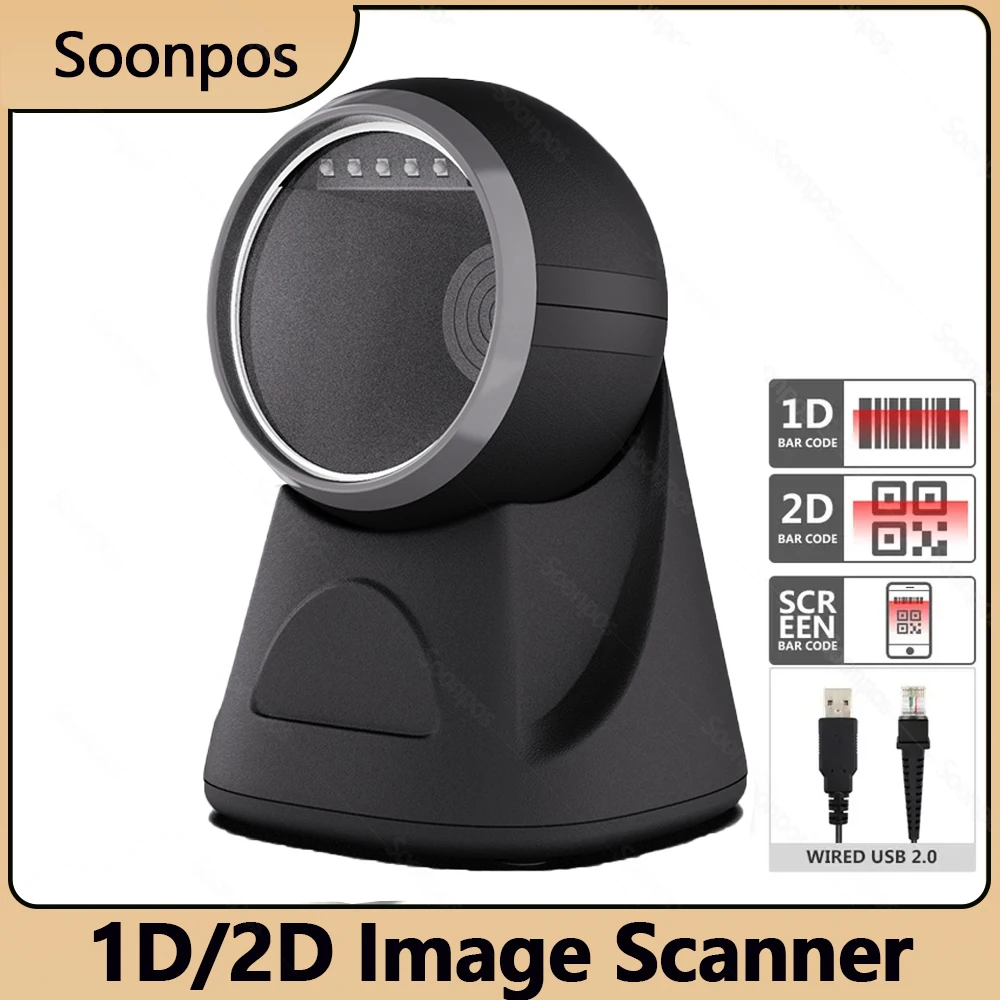 Soonpos High Quality 1D 2D Handfree Barcode Scanner QR Omnidirectional Desktop Bar code Reader For Cashier Automatic Exposure
Soonpos High Quality 1D 2D Handfree Barcode Scanner QR Omnidirectional Desktop Bar code Reader For Cashier Automatic Exposure