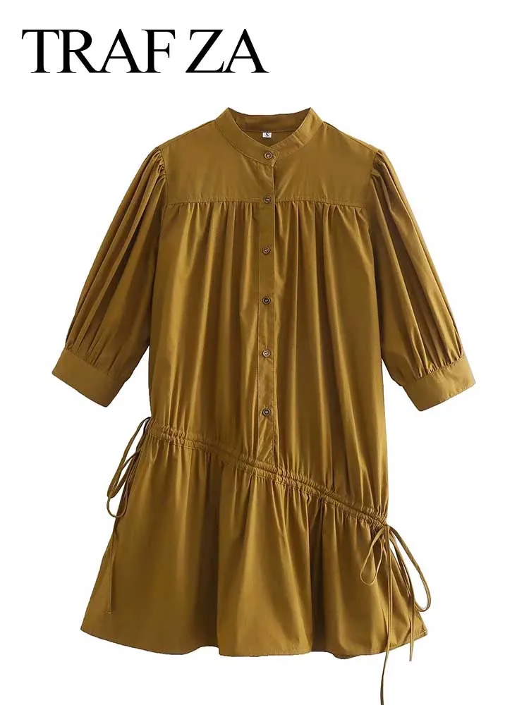 TRAF ZA Fashion Dress Half Turtleneck Button Pullover Solid Coffee Color Puff Sleeve Casual Loose Asymmetric Drawstring Pleated
TRAF ZA Fashion Dress Half Turtleneck Button Pullover Solid Coffee Color Puff Sleeve Casual Loose Asymmetric Drawstring Pleated