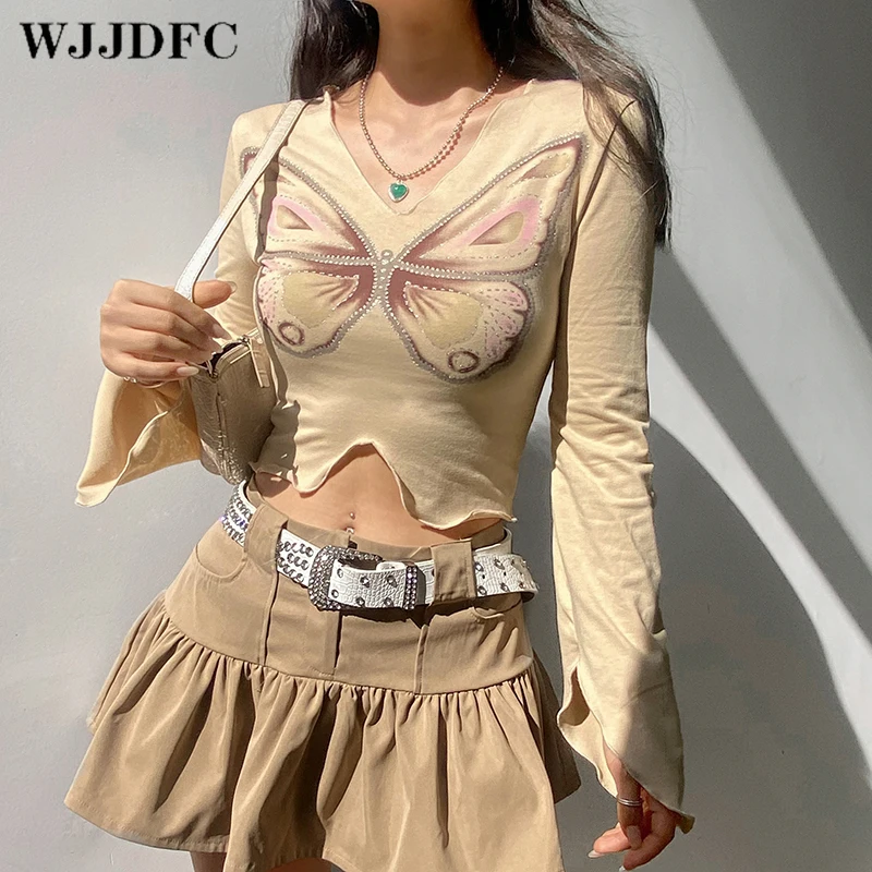 WJJDFC Fairycore Vintage Butterfly Printed Rhinestone Women T-shirts Fashion Cute Top Asymmetric Autumn Tshirt Tee Aesthetic
WJJDFC Fairycore Vintage Butterfly Printed Rhinestone Women T-shirts Fashion Cute Top Asymmetric Autumn Tshirt Tee Aesthetic