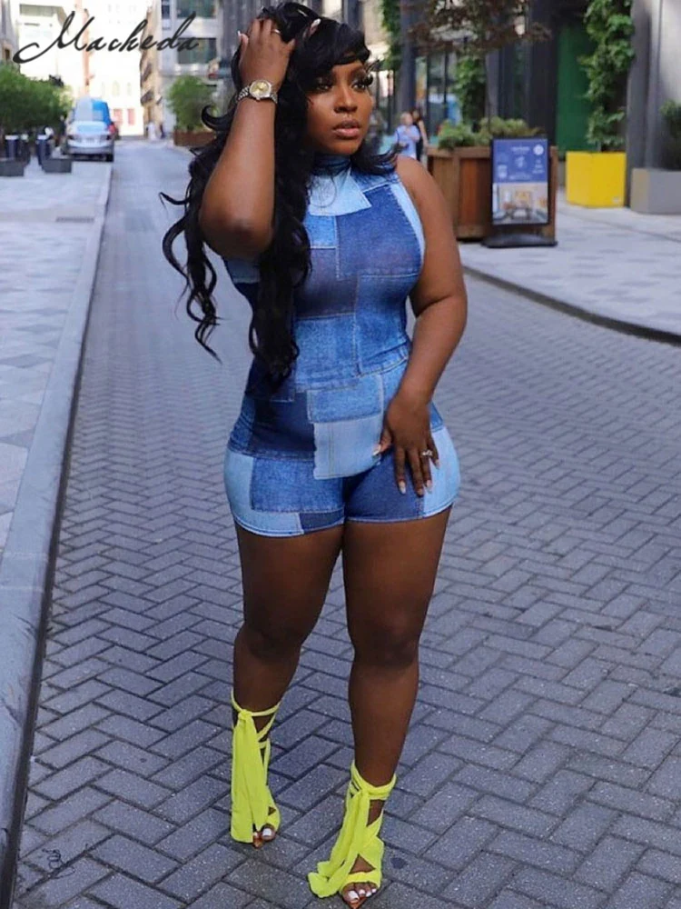 Macheda Casual Denim Print Streetwear Playsuits Women Summer Outfits Sleeveless Skinny One Piece Overalls Short Female Rompers
Macheda Casual Denim Print Streetwear Playsuits Women Summer Outfits Sleeveless Skinny One Piece Overalls Short Female Rompers