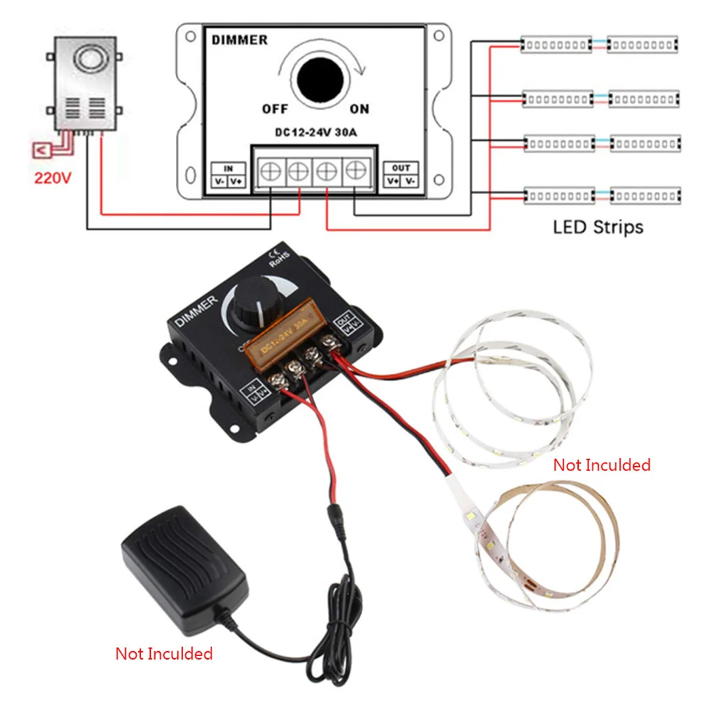 

DC 12-24V Light Manual Stepless Dimmer Lamp Knob Switch 360-720W Dimming Controller Regulator Lighting Accessories