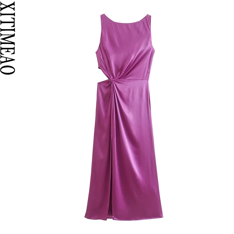 Xitimeao Women Fashion With Knot Cut Out Front Slit Satin Midi Dress Vintage Back Zipper Sleeveless Female Dresses Vestidos
Xitimeao Women Fashion With Knot Cut Out Front Slit Satin Midi Dress Vintage Back Zipper Sleeveless Female Dresses Vestidos