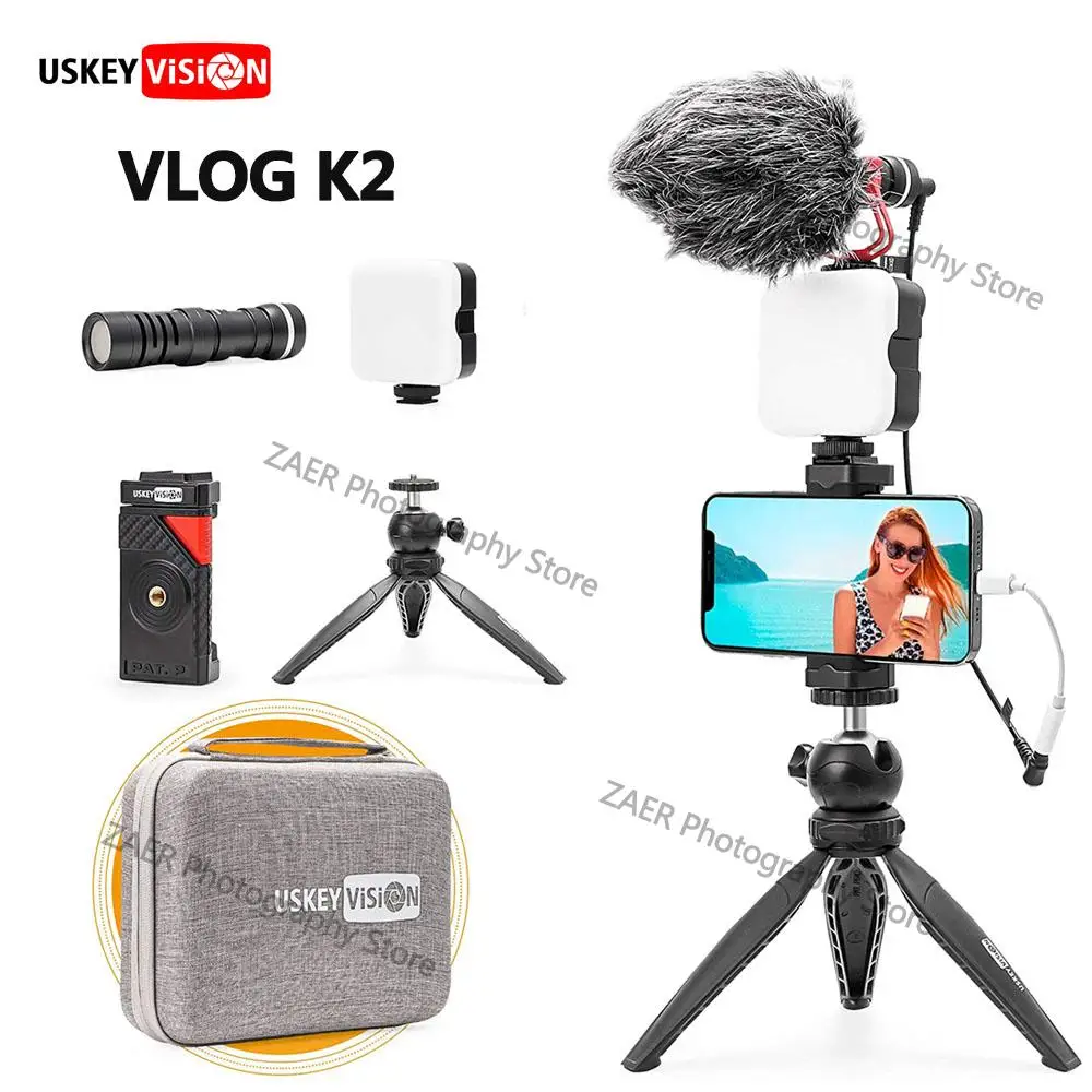 USKEYVISION Vlog K2 Tripod Kit Smartphone Microphone Light Video Blogger Kit for iPhone Redmi Huawei Camera for YouTube Live
USKEYVISION Vlog K2 Tripod Kit Smartphone Microphone Light Video Blogger Kit for iPhone Redmi Huawei Camera for YouTube Live