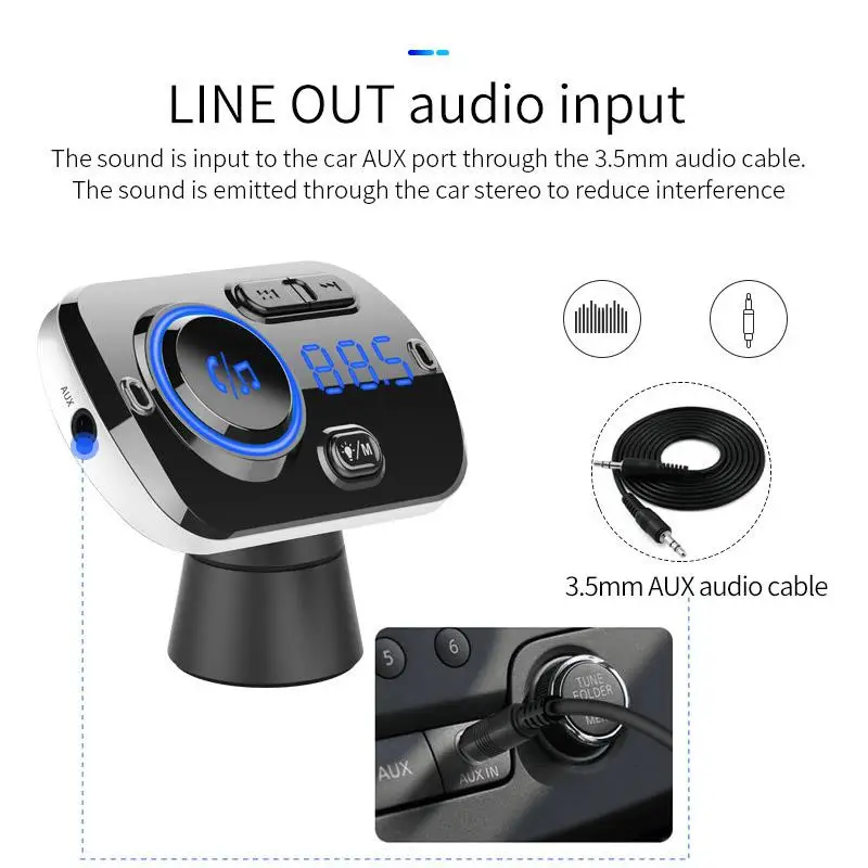 Автомобильный MP3 плеер Bluetooth 5,0 Автомобильный FM-передатчик AUX аудио беспроводной автомобильный комплект громкой связи QC3.0 USB зарядное устрой...
Автомобильный MP3 плеер Bluetooth 5,0 Автомобильный FM-передатчик AUX аудио беспроводной автомобильный комплект громкой связи QC3.0 USB зарядное устрой...